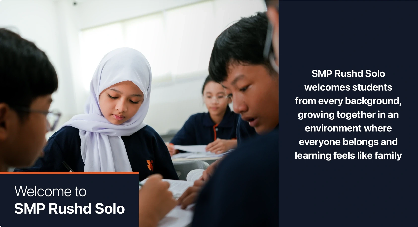 Welcome to SMP Rushd Solo — kebersamaan siswa. SMP Rushd Solo welcomes students from every background, growing together in an environment where everyone belongs and learning feels like family.